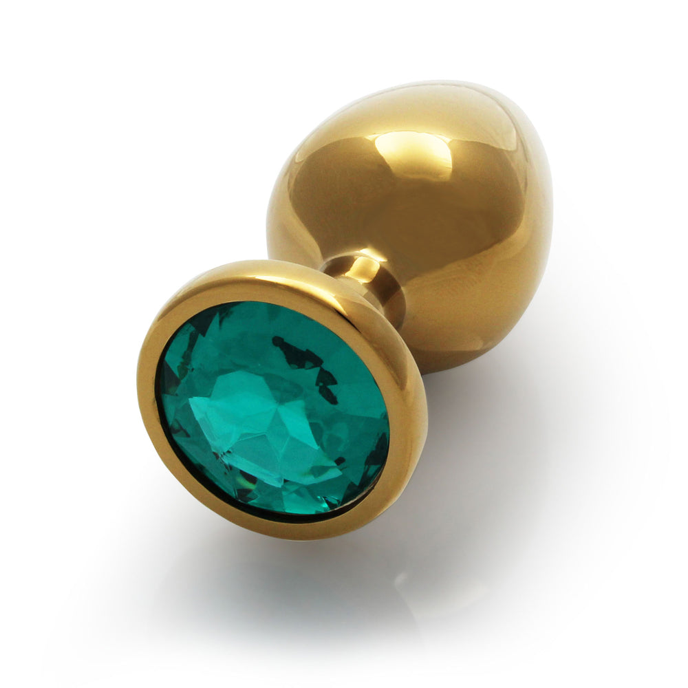 Shots Ouch! Round Gem Butt Plug Large Gold/Emerald Green - Fantasies Boutique