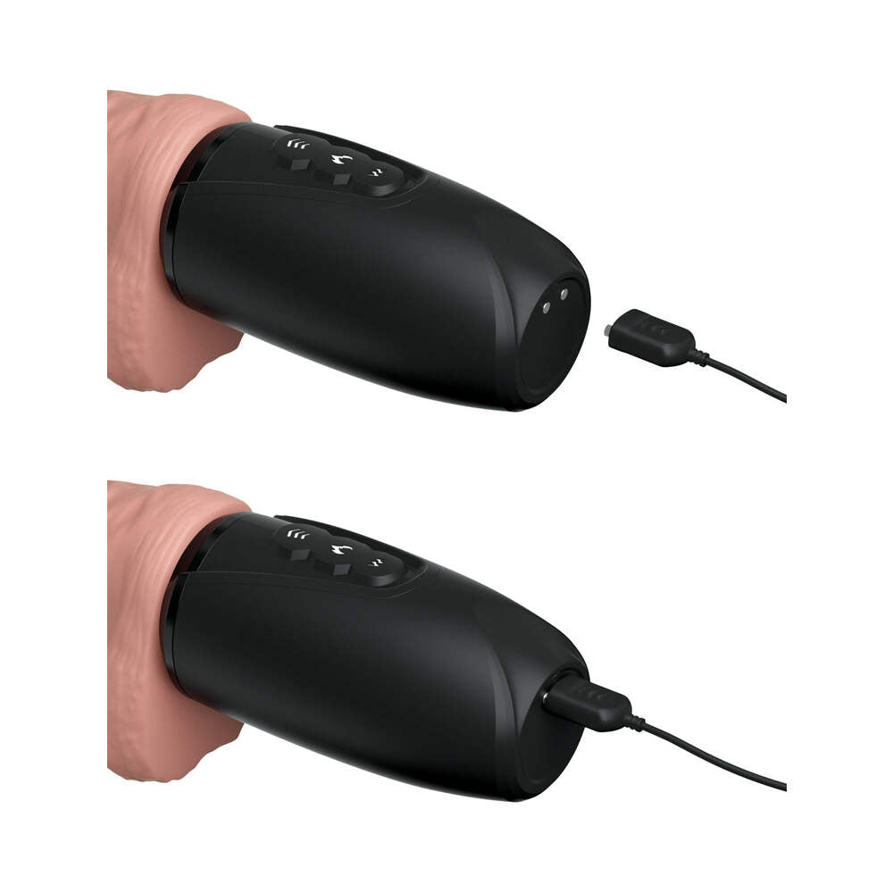 King Cock Plus 6.5 in. Thrusting Cock With Balls Rechargeable Realistic Vibrator Beige - Fantasies Boutique