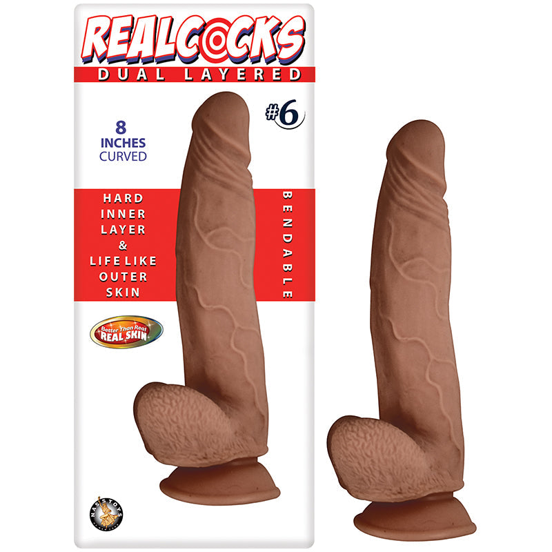 Realcocks Dual Layered #6 8in Curve Brown - Fantasies Boutique