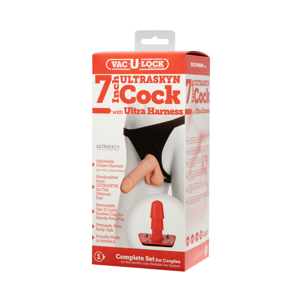 Vac-U-Lock - 7 Inch ULTRASKYN Cock - With Ultra Harness White - Fantasies Boutique