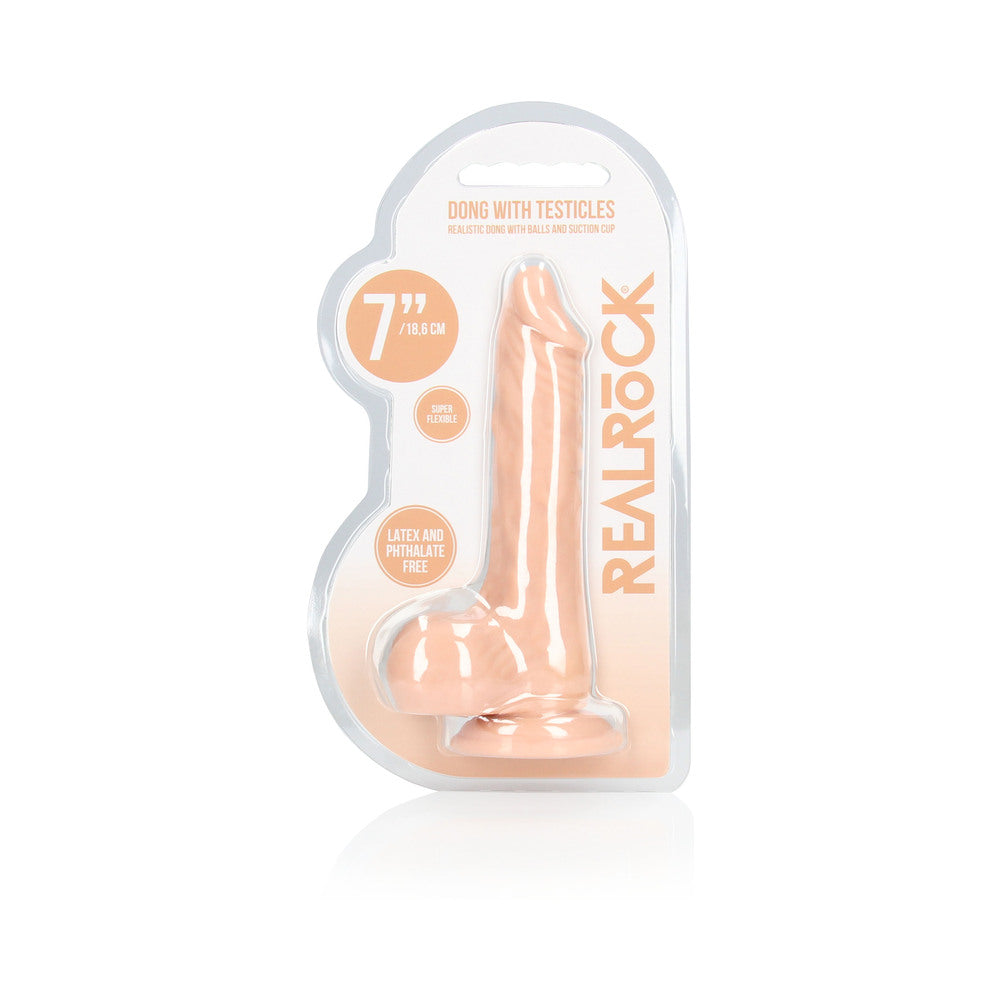 RealRock Realistic 7 in. Dildo With Balls and Suction Cup Beige - Fantasies Boutique