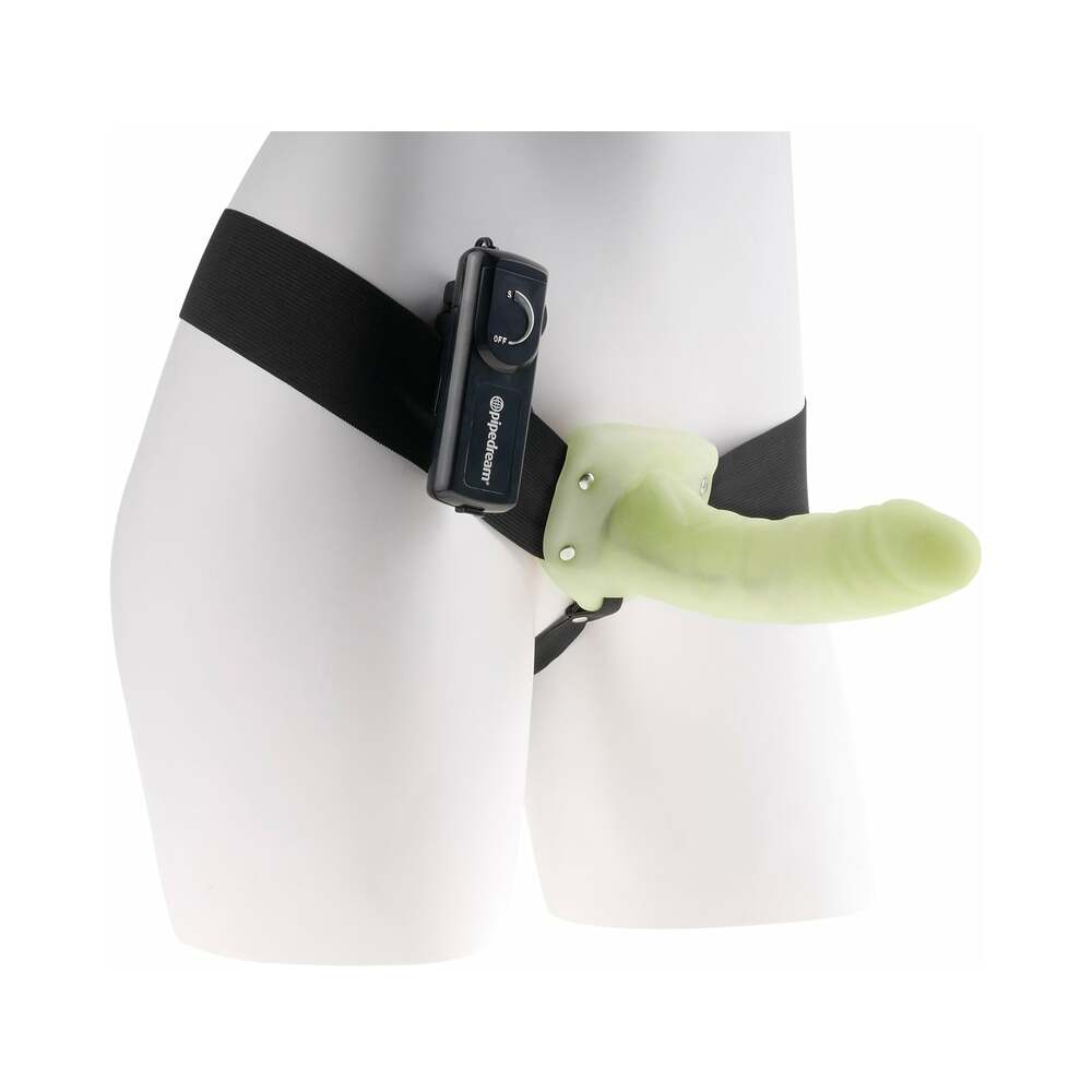 Fetish Fantasy Series For Him or Her Vibrating 6 in. Hollow Strap-On Glow Black - Fantasies Boutique