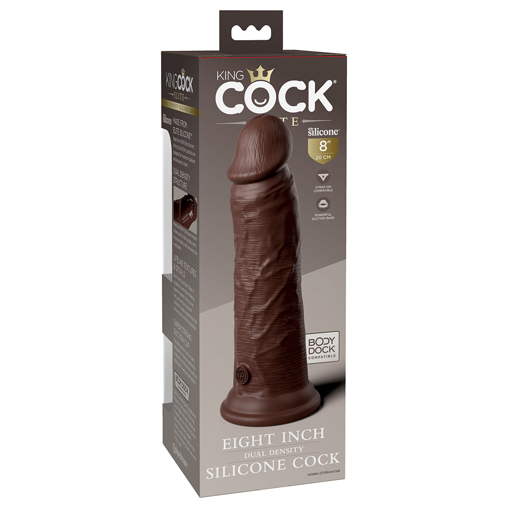 King Cock Elite 8 in. Dual Density Silicone Cock Realistic Dildo With Suction Cup Brown - Fantasies Boutique