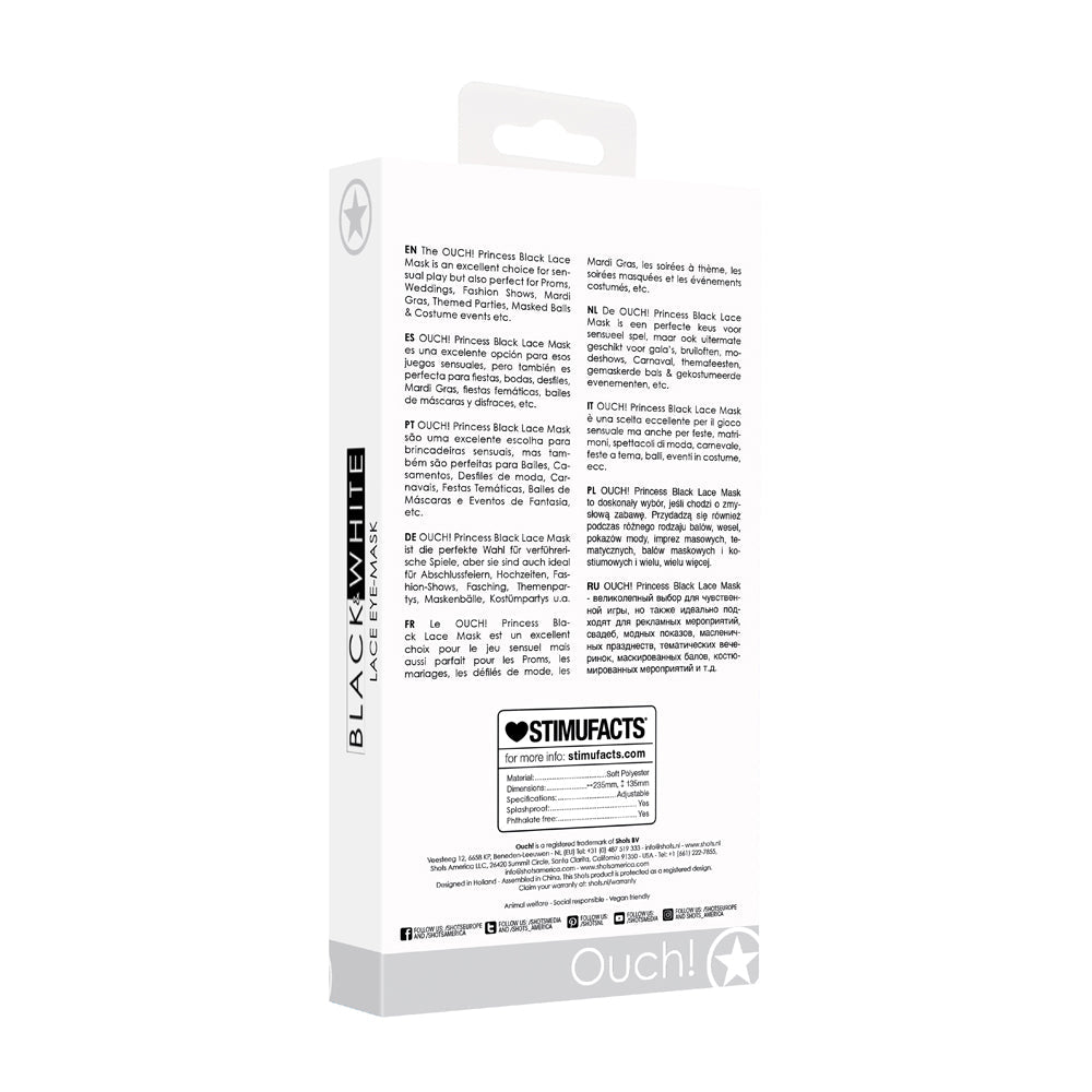 Ouch! Black & White Princess Lace Eye Mask Black - Fantasies Boutique