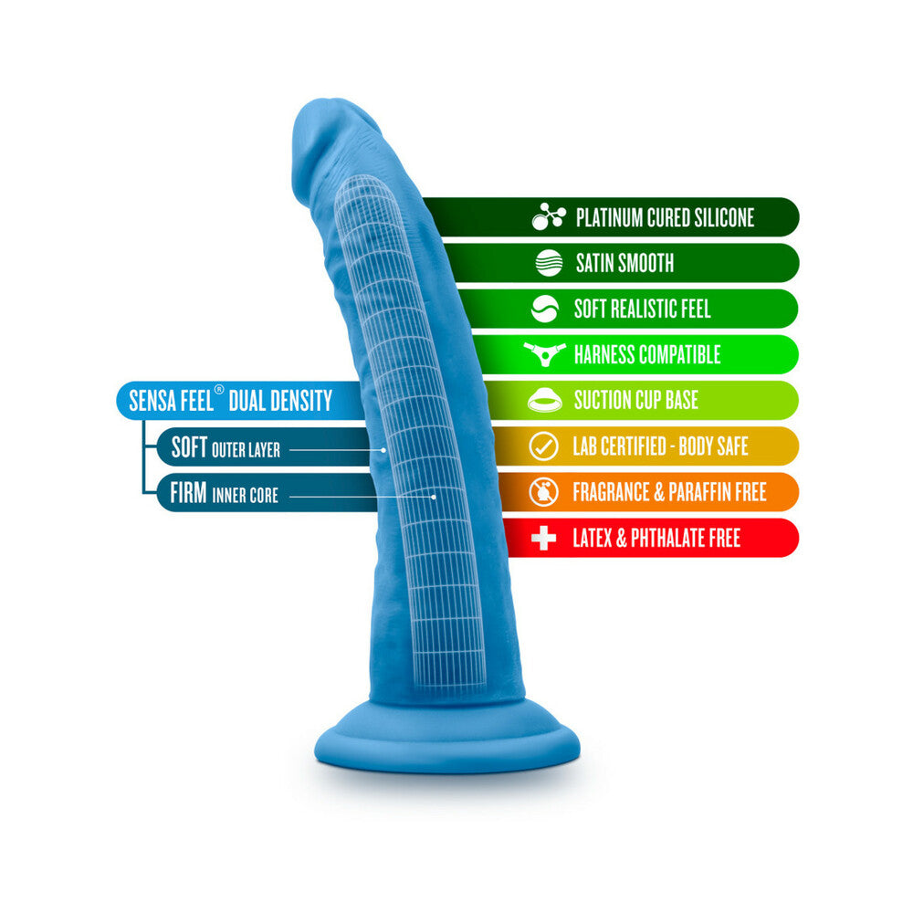 Neo Elite 7.5 in. Silicone Dual Density Dildo Neon Blue - Fantasies Boutique