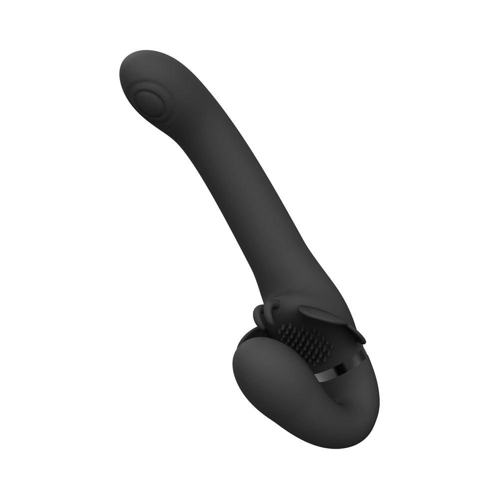 VIVE SATU Rechargeable Triple Motor Pulse-Wave Vibrating Silicone Strapless Strap-On Black - Fantasies Boutique