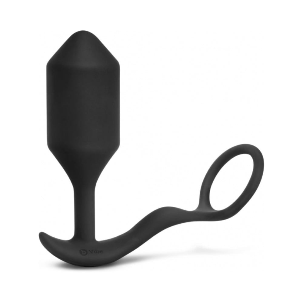 b-Vibe Vibrating Snug & Tug Rechargeable Weighted Silicone Anal Plug with Cockring XL Black - Fantasies Boutique