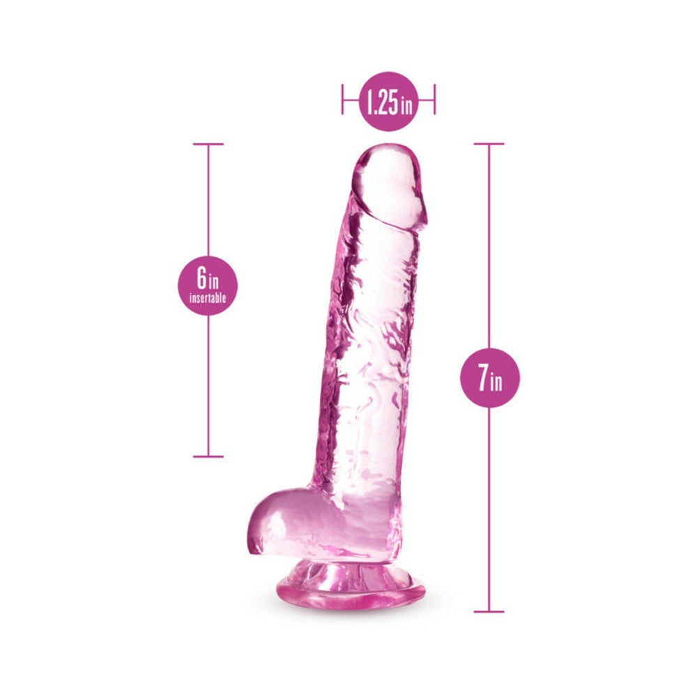 Naturally Yours Crystalline 7 in. Dildo with Balls Rose - Fantasies Boutique