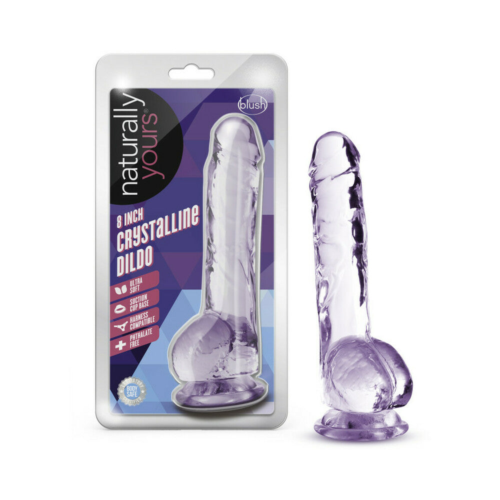 Naturally Yours Crystalline 8 in. Dildo with Balls Amethyst - Fantasies Boutique