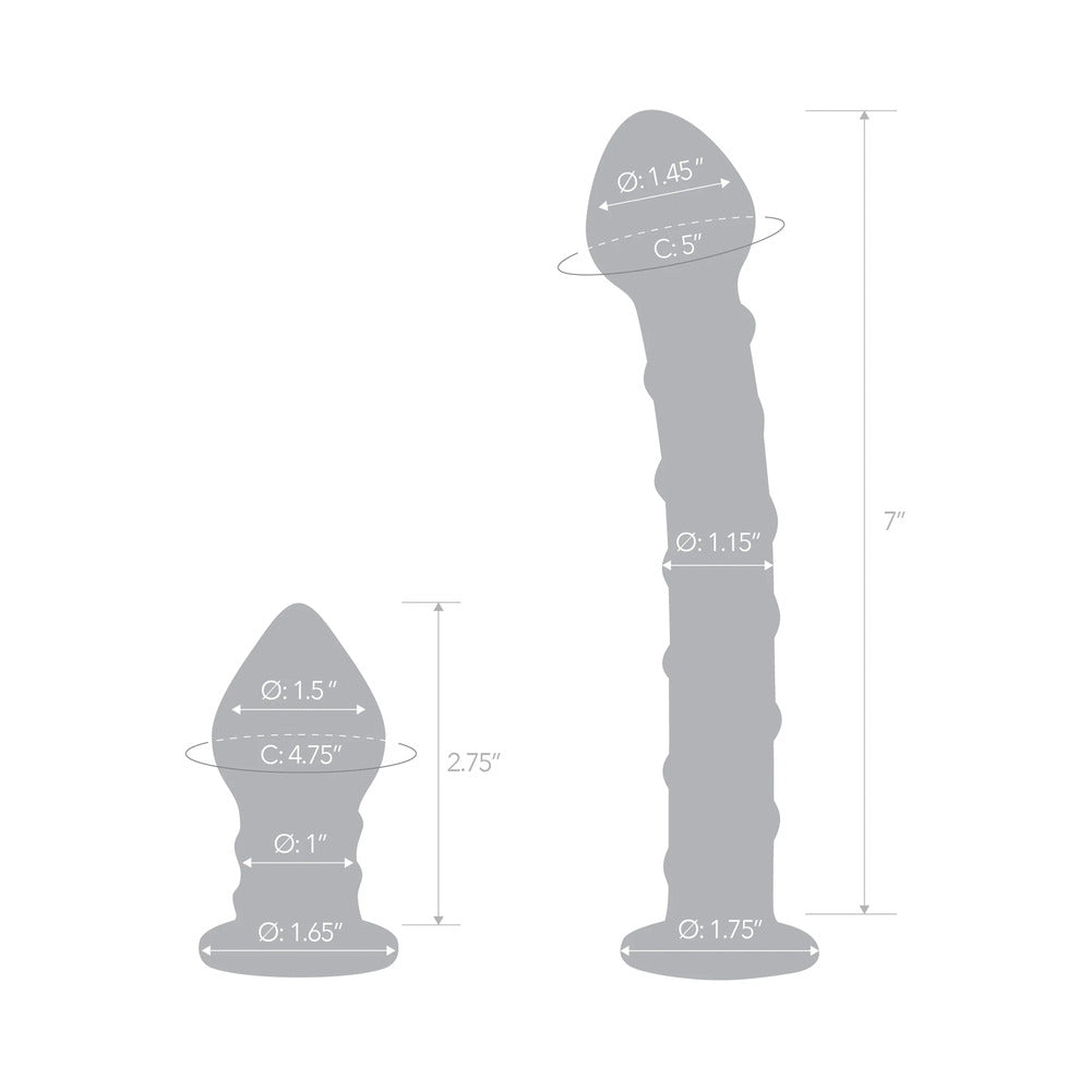 Glas 2-Piece Double Penetration Glass Swirly Dildo & Butt Plug Set - Fantasies Boutique