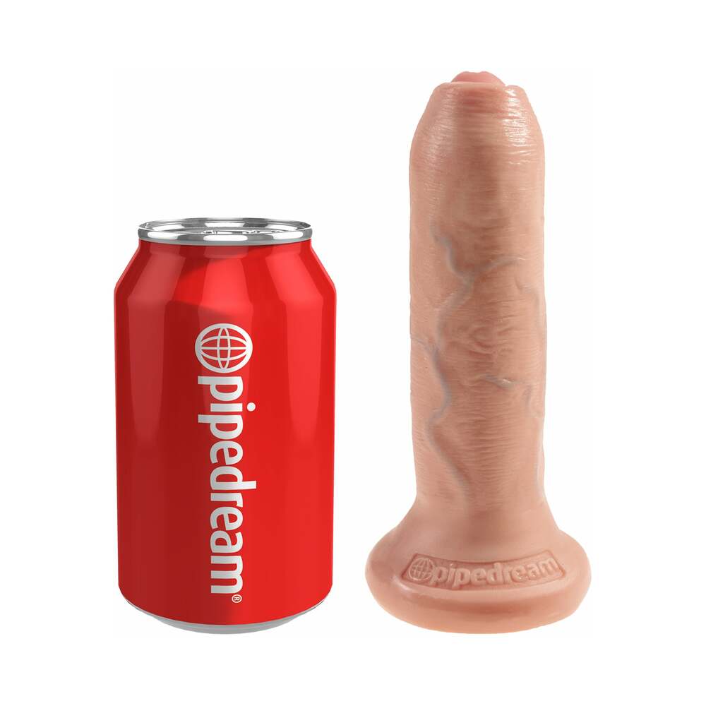 King Cock 6 in. Uncut Cock Realistic Dildo With Moveable Foreskin & Suction Cup Beige