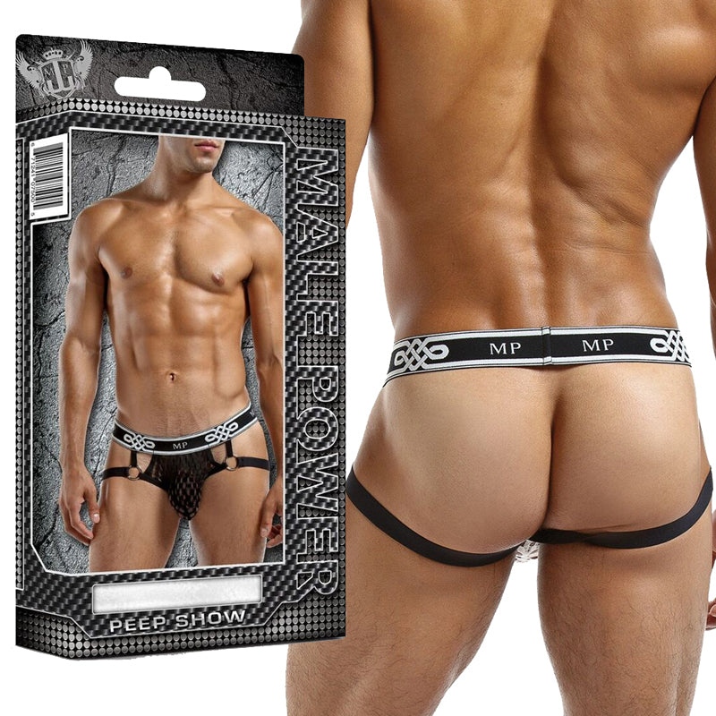 Male Power Peep Show Jock Ring Large/Xtra-Large (Black) - Fantasies Boutique