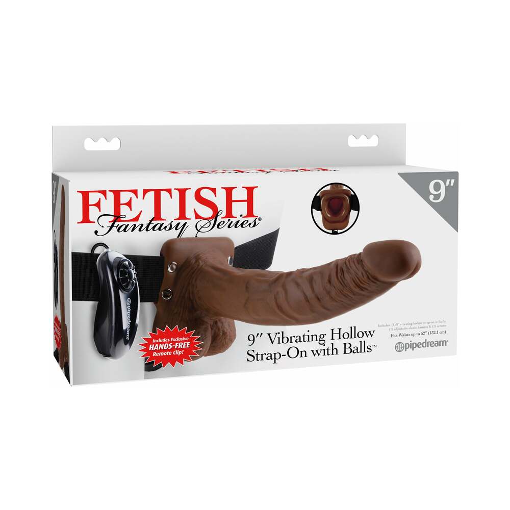 Fetish Fantasy Series 9 in. Vibrating Hollow Strap-On with Balls Brown/Black - Fantasies Boutique