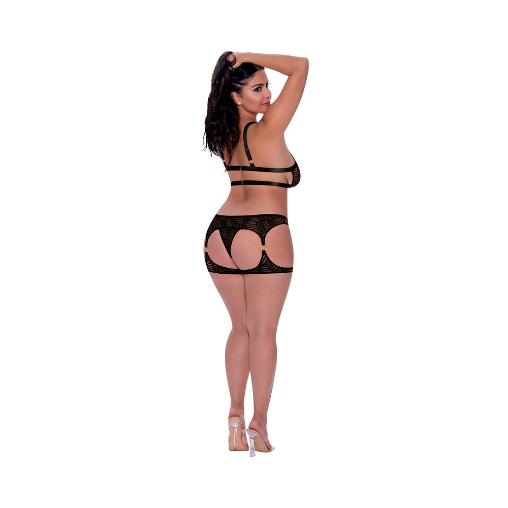 Magic Silk Rude Awakening Balconette Bra & Stirrup Thong Set Black Queen Size - Fantasies Boutique