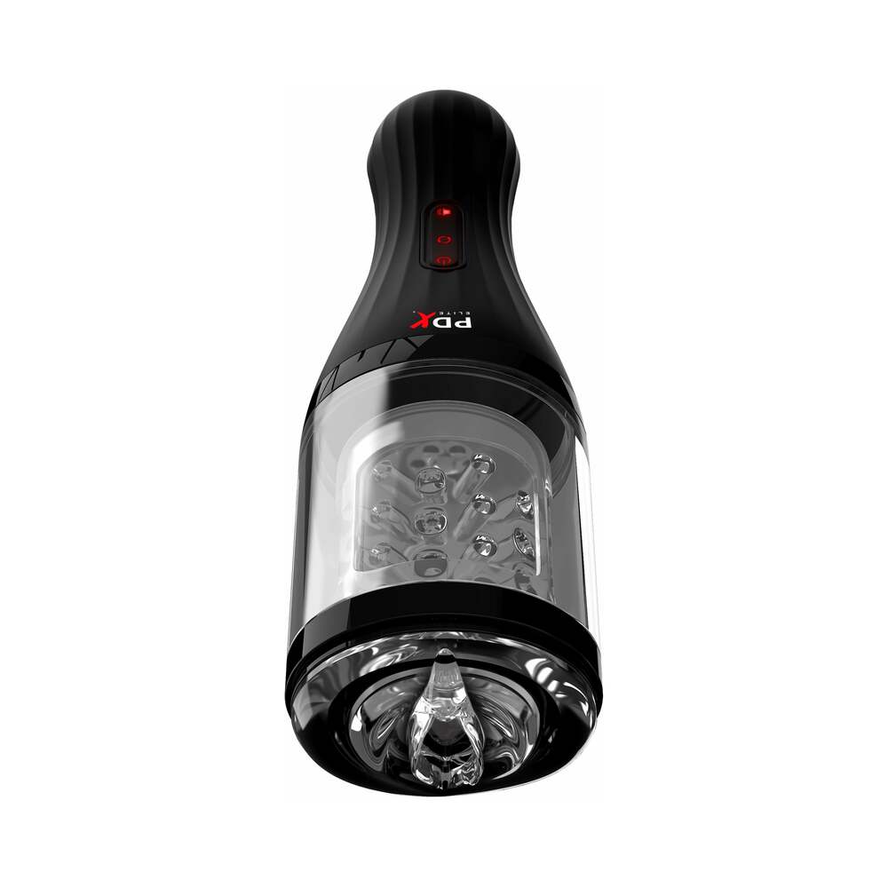 PDX Elite Talk Dirty Rotobator Rechargeable Rotating Masturbator Clear/Black - Fantasies Boutique
