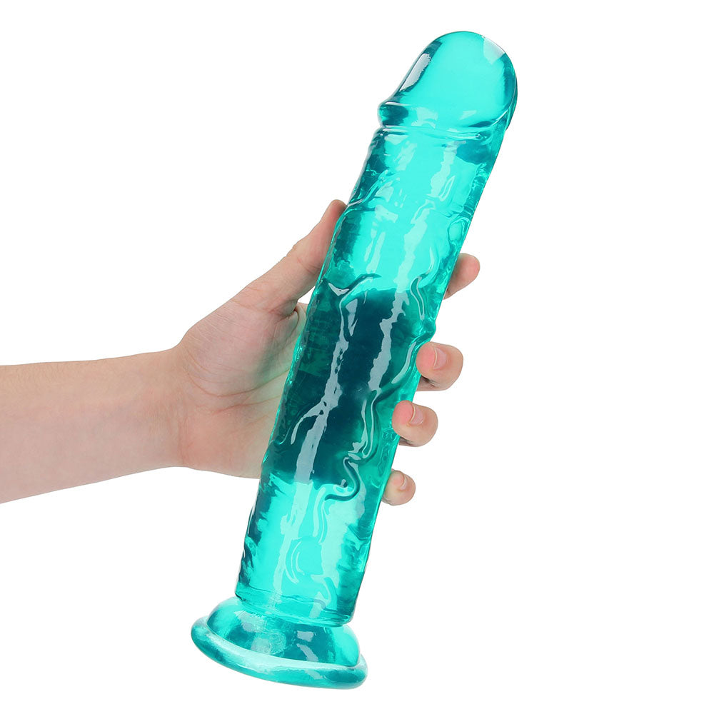 RealRock Crystal Clear Straight 11 in. Dildo Without Balls Turquoise - Fantasies Boutique