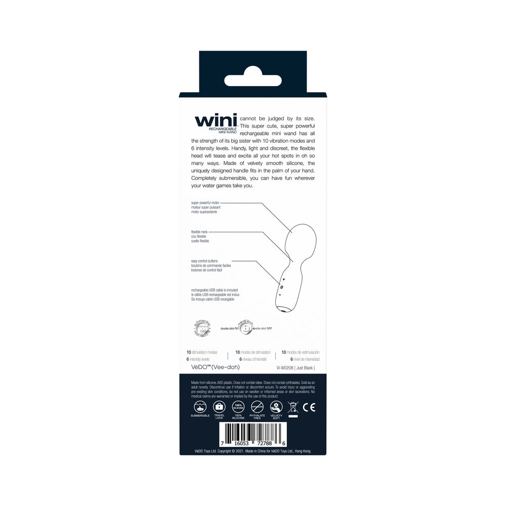 Vedo Wini Rechargeable Mini Wand Just Black - Fantasies Boutique