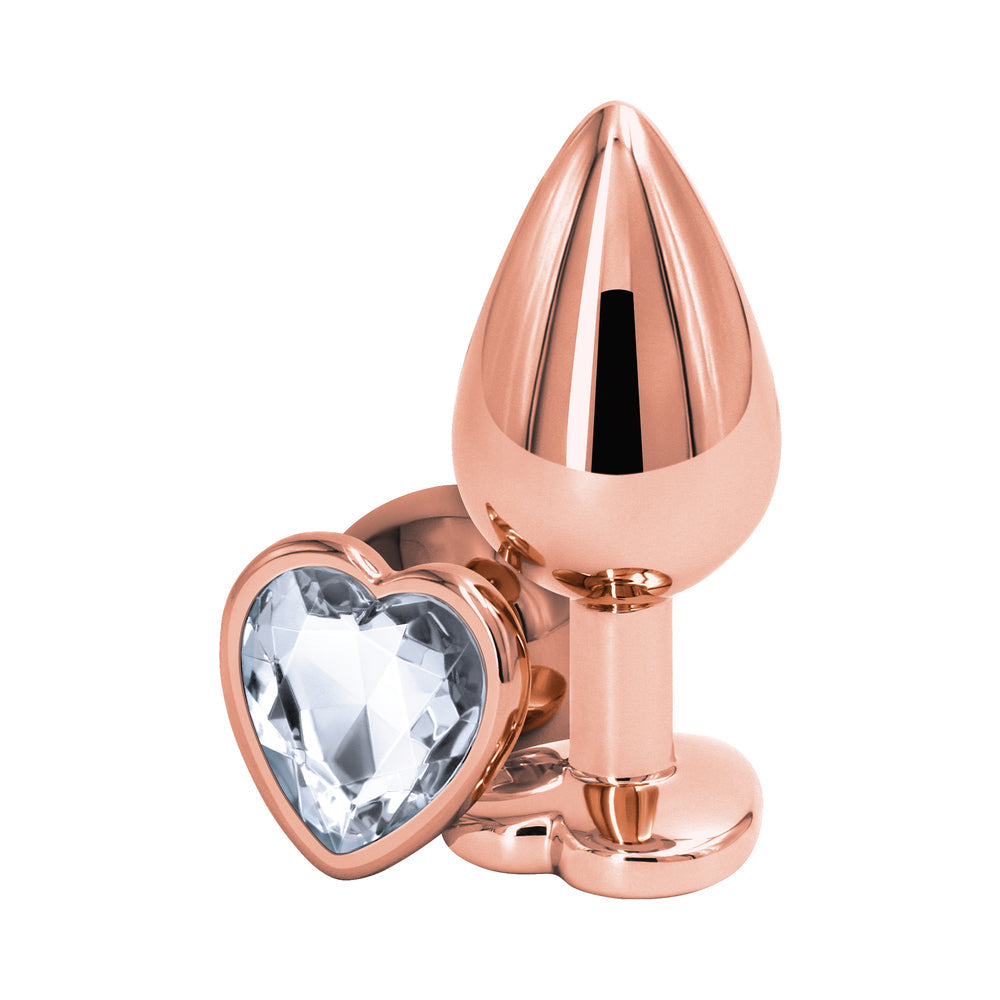 Rear Assets Rose Gold Heart Plug Medium Clear - Fantasies Boutique