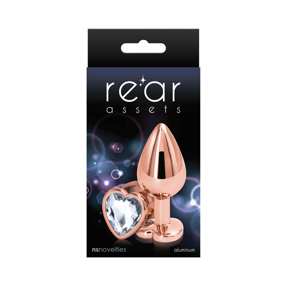 Rear Assets Rose Gold Heart Plug Medium Clear - Fantasies Boutique