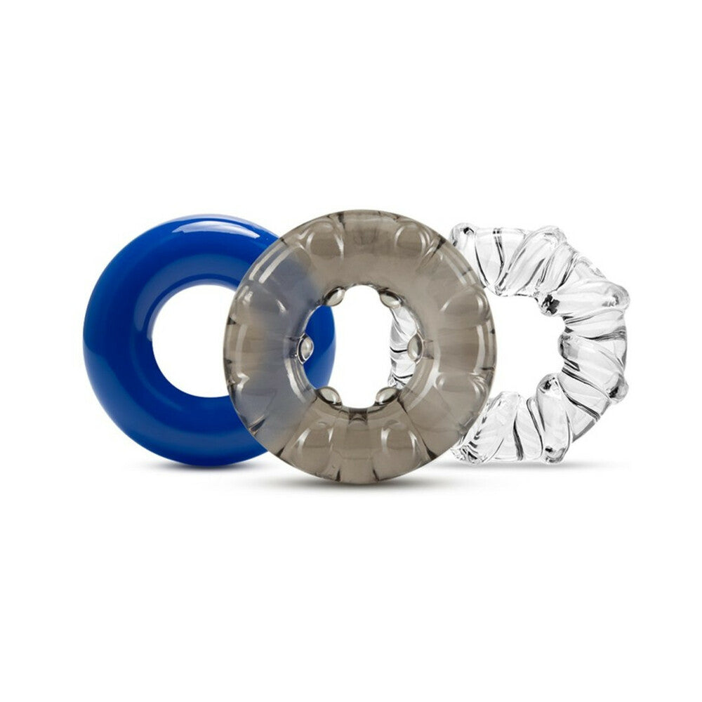 Blush Stay Hard Triple Stretch Cockrings 3-Pack Assorted Colors - Fantasies Boutique