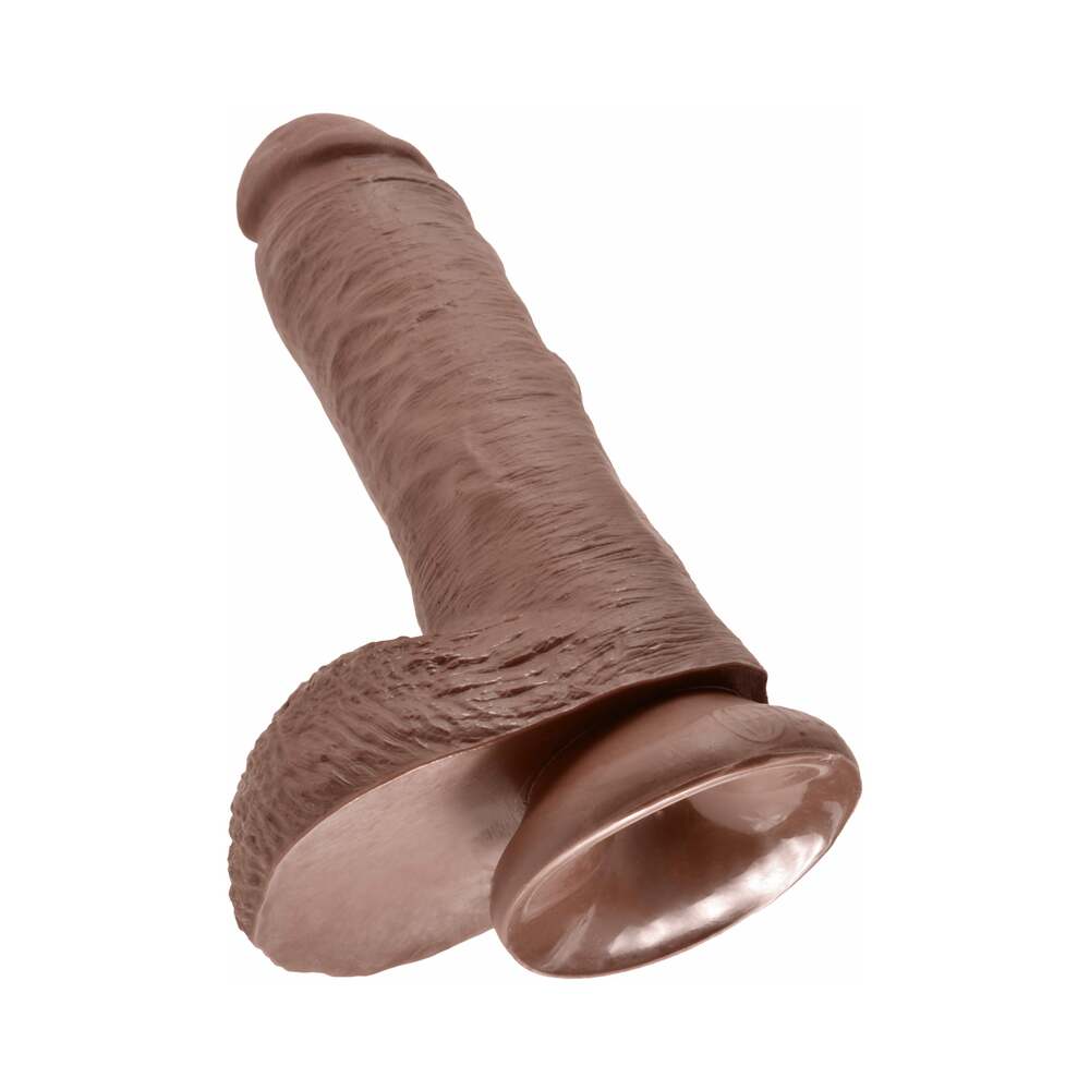 King Cock 8 in. Cock With Balls Realistic Suction Cup Dildo Brown - Fantasies Boutique
