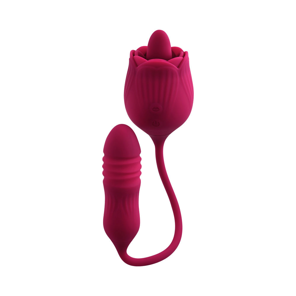 Evolved Wild Rose Rechargeable Dual-Ended Silicone Thrusting Egg & Flicking Tongue Vibrator Red - Fantasies Boutique