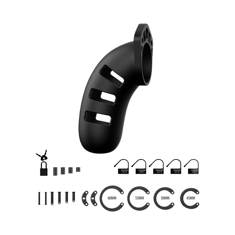 Shots ManCage Model 21 Adjustable 4.5 in. Silicone Chastity Cock Cage Black - Fantasies Boutique