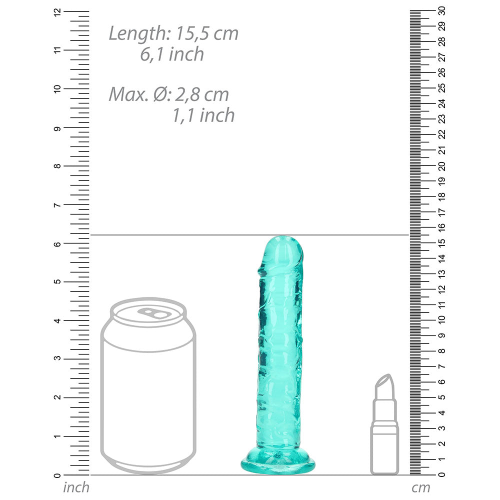 RealRock Crystal Clear Straight 6 in. Dildo Without Balls Turquoise - Fantasies Boutique