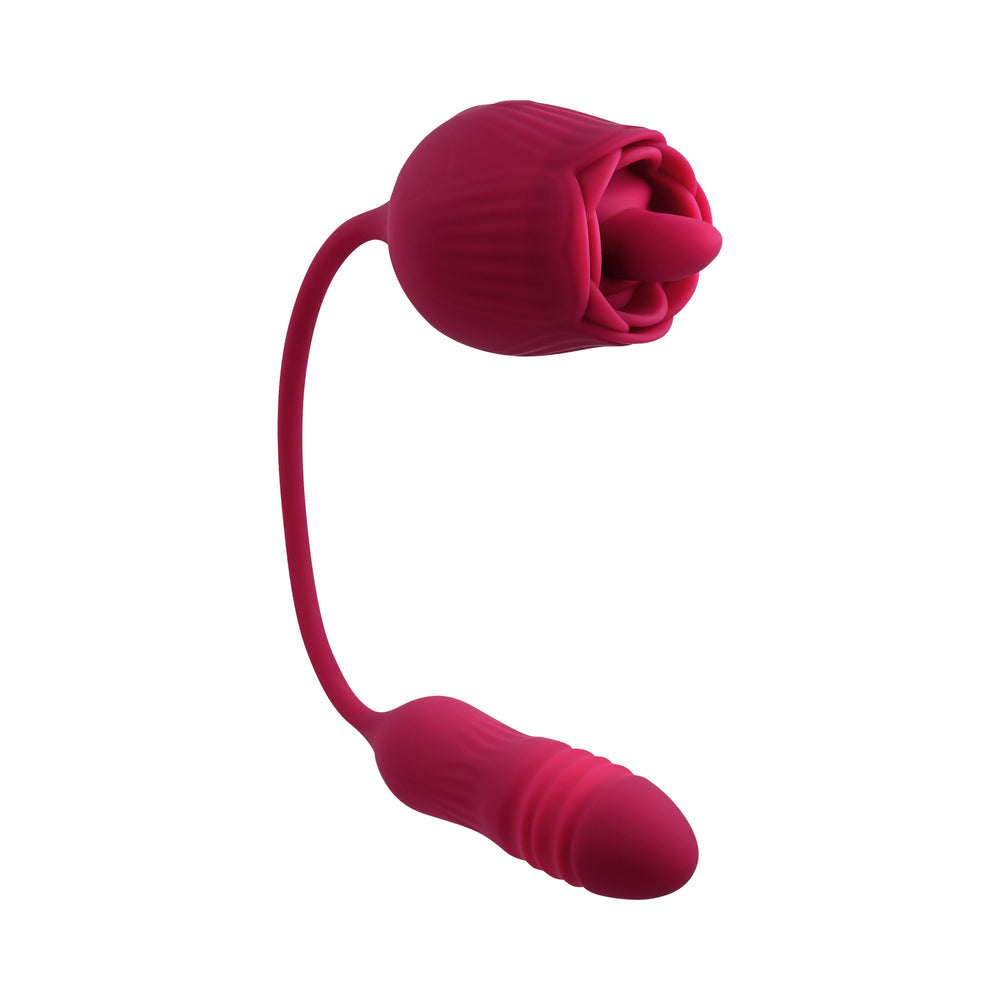 Evolved Wild Rose Rechargeable Dual-Ended Silicone Thrusting Egg & Flicking Tongue Vibrator Red - Fantasies Boutique