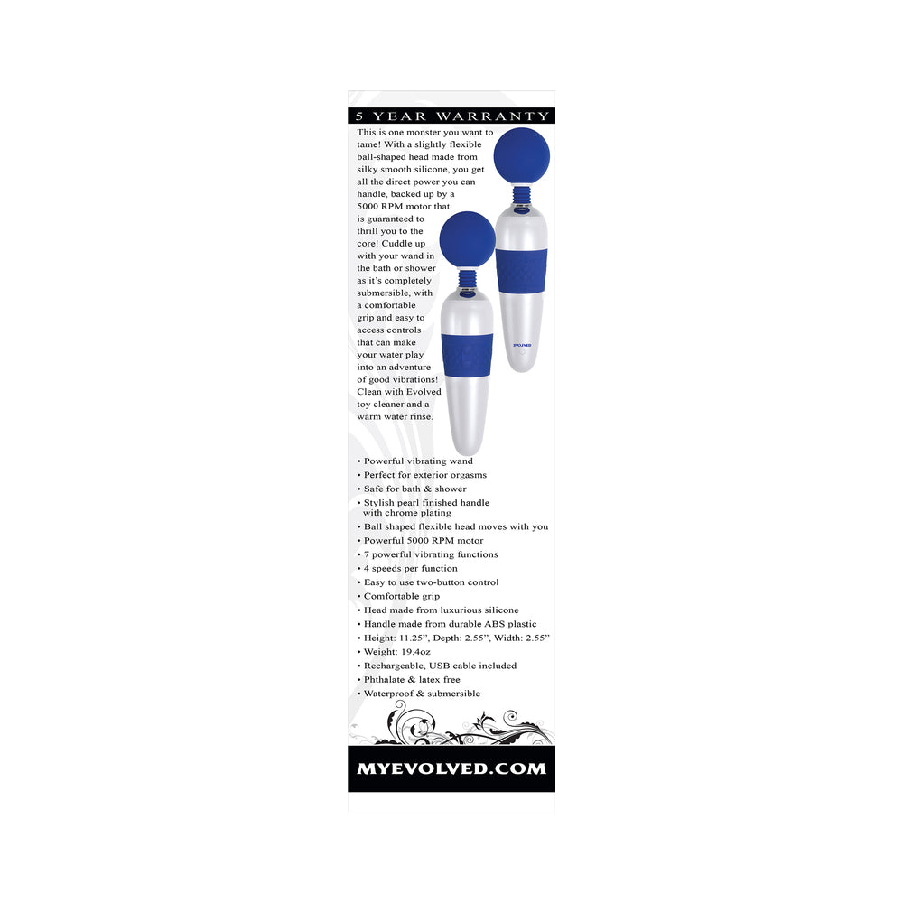 Evolved On The Dot Rechargeable Silicone Flexible Head Wand Vibrator Blue/White - Fantasies Boutique