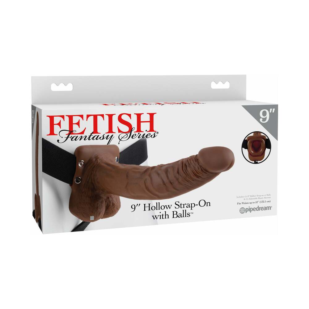 Fetish Fantasy Series 9 in. Hollow Strap-On with Balls Brown/Black - Fantasies Boutique