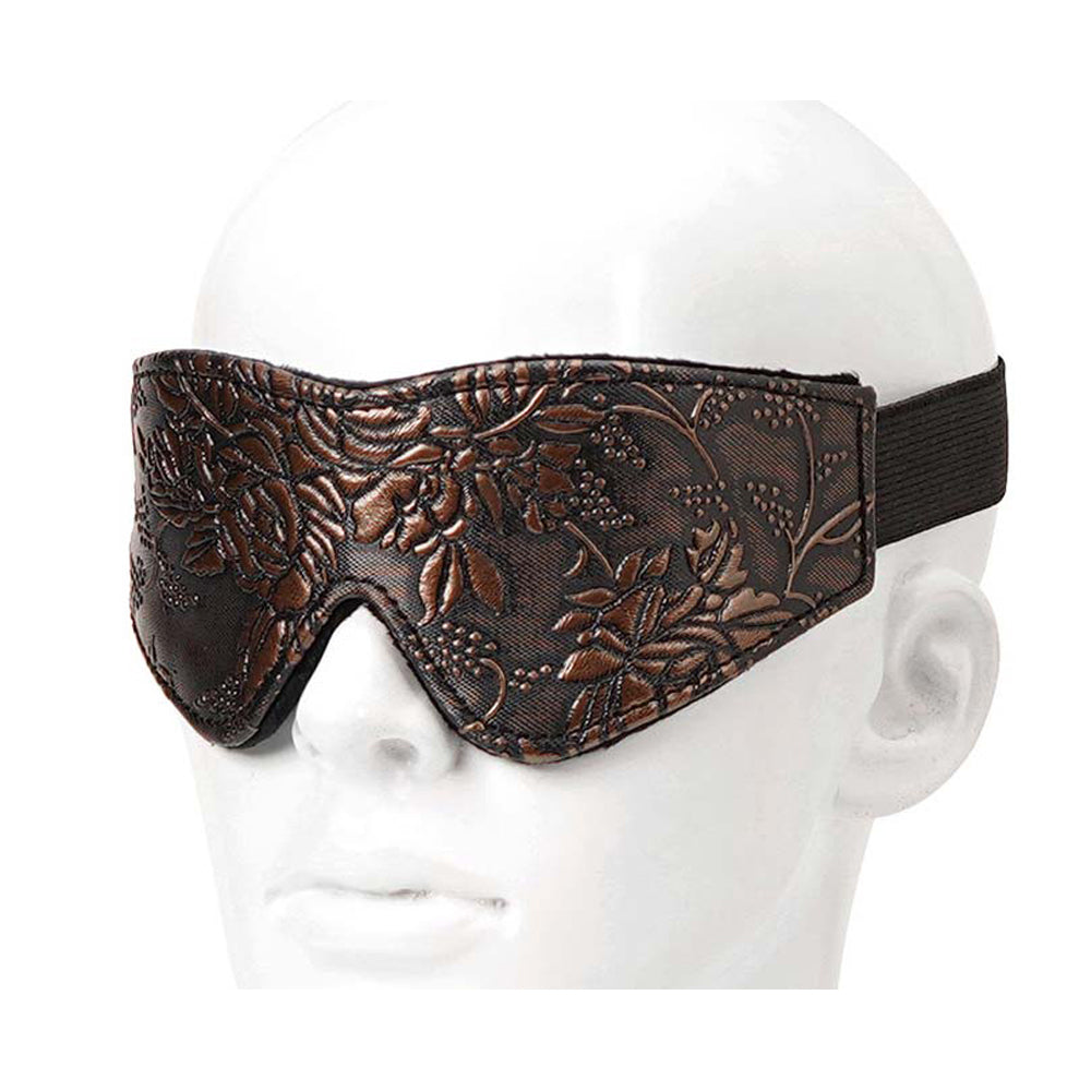 Blindfold Brown PU Floral Print With Faux Fur Lining - Fantasies Boutique