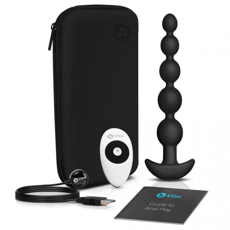 b-Vibe Cinco Rechargeable Remote-Controlled Vibrating Anal Beads Plug Black - Fantasies Boutique