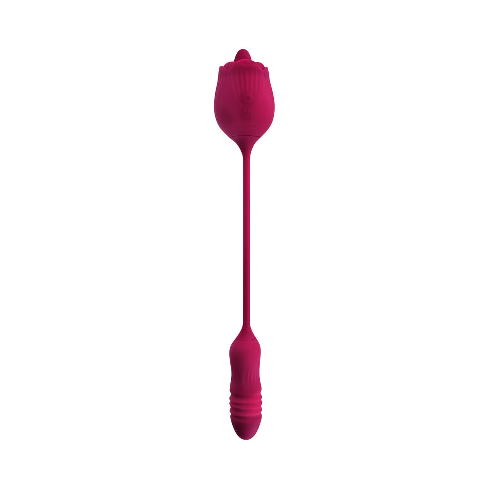 Evolved Wild Rose Rechargeable Dual-Ended Silicone Thrusting Egg & Flicking Tongue Vibrator Red - Fantasies Boutique