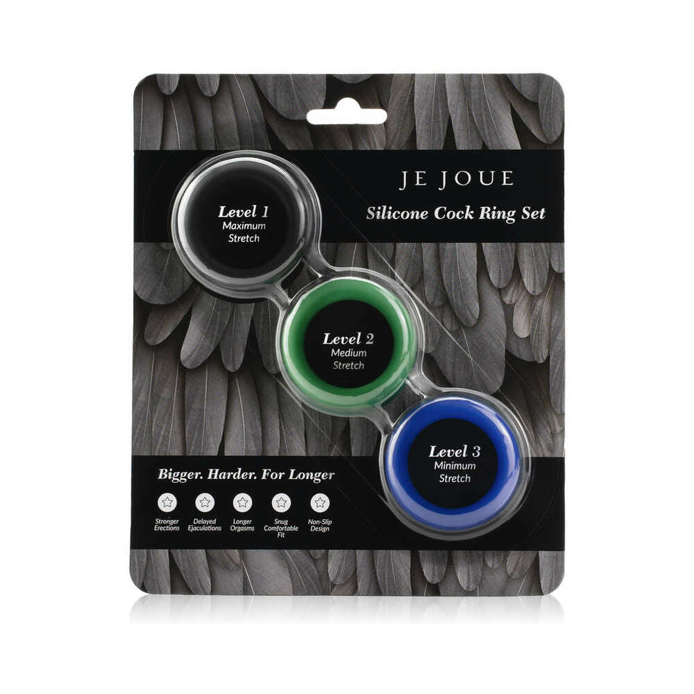 Je Joue Silicone Cock Ring 3-Piece Set Black/Green/Blue - Fantasies Boutique
