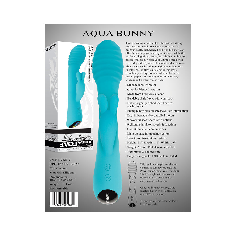 Evolved Aqua Bunny Rechargeable Silicone Rabbit Vibrator Teal - Fantasies Boutique
