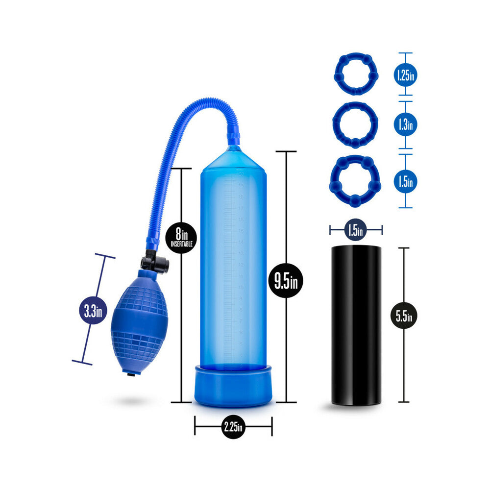 Quickie Kit Go Big Pump, Stroker & 3-Piece Cockring Set Blue - Fantasies Boutique