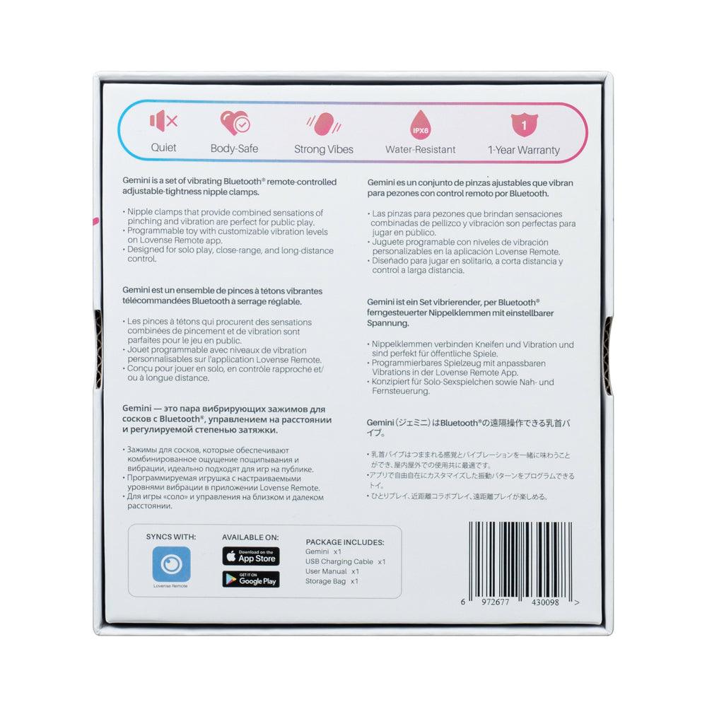 Lovense Gemini Bluetooth Rechargeable Vibrating Nipple Clamps - Fantasies Boutique