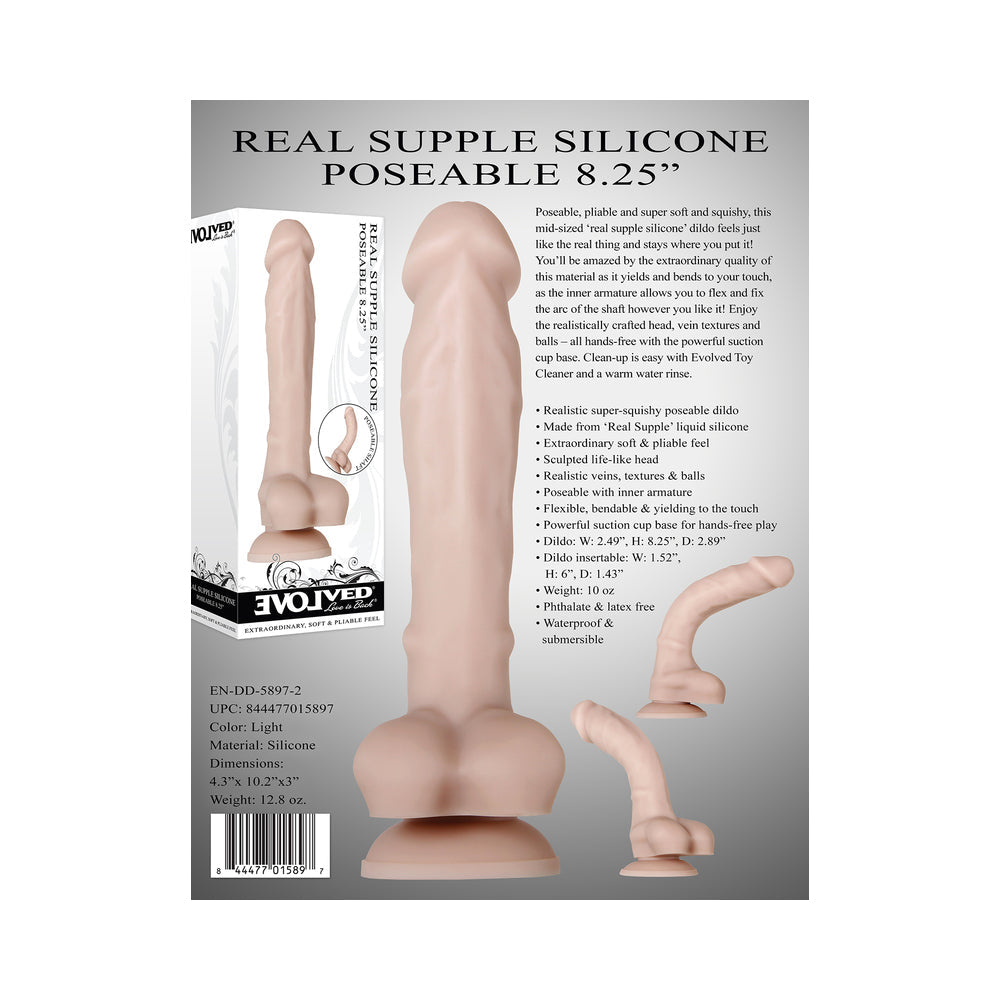 Evolved Real Supple Poseable 8.25 in. Realistic Silicone Dildo With Balls Beige - Fantasies Boutique