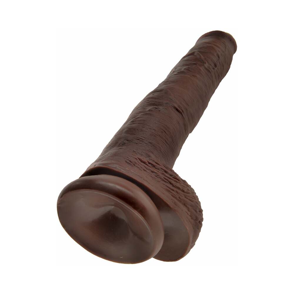 King Cock 14 in. Cock With Balls Realistic Suction Cup Dildo Brown - Fantasies Boutique