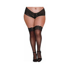 Dreamgirl Plus-Size Sheer Thigh-High Stockings With Silicone Lace Top Black Queen - Fantasies Boutique