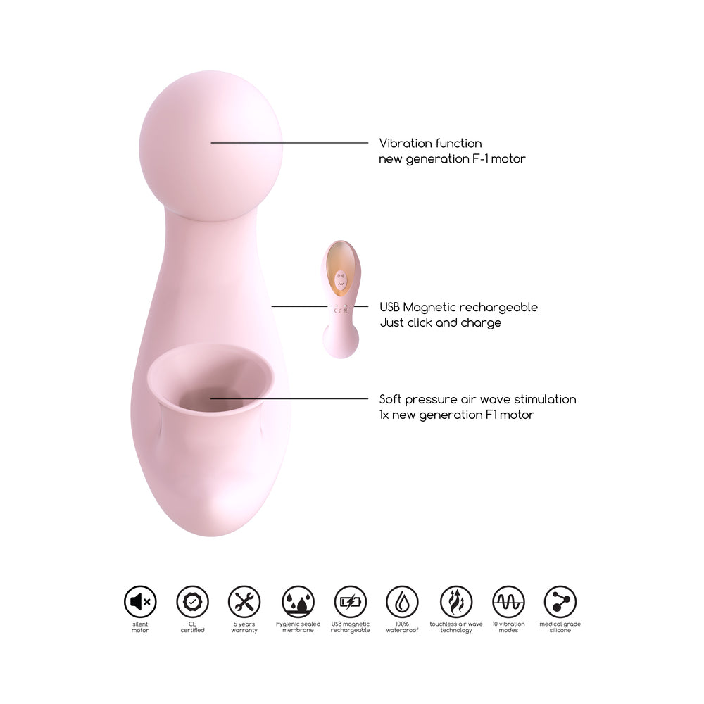 Shots Irresistible Desirable Rechargeable Silicone Soft Pressure Air Wave Dual Stimulator Pink - Fantasies Boutique