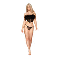 Dreamgirl Stretch Mesh Bustier with Removable Feather Trim and G-String Set Black S - Fantasies Boutique