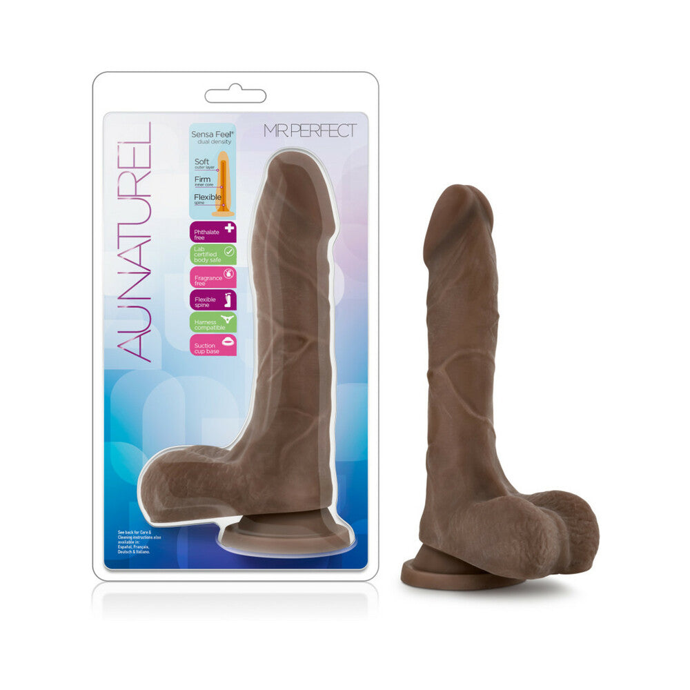 Au Naturel Mister Perfect 8.5 in. Posable Dual Density Dildo with Balls Brown - Fantasies Boutique