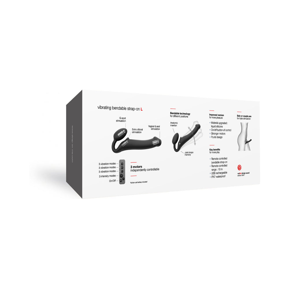 Strap-On-Me Rechargeable Remote-Controlled Silicone Vibrating Bendable Strap-On Black L - Fantasies Boutique