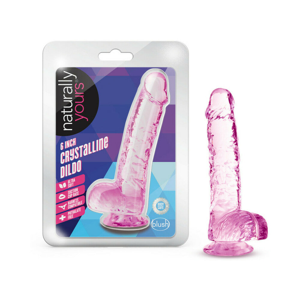 Naturally Yours Crystalline 6 in. Dildo with Balls Rose - Fantasies Boutique