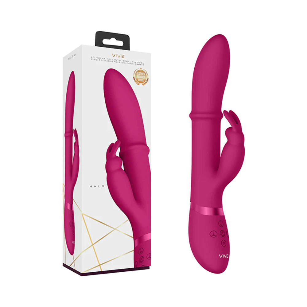 VIVE HALO Rechargeable Stimulating Ring Silicone Rabbit Vibrator Pink - Fantasies Boutique