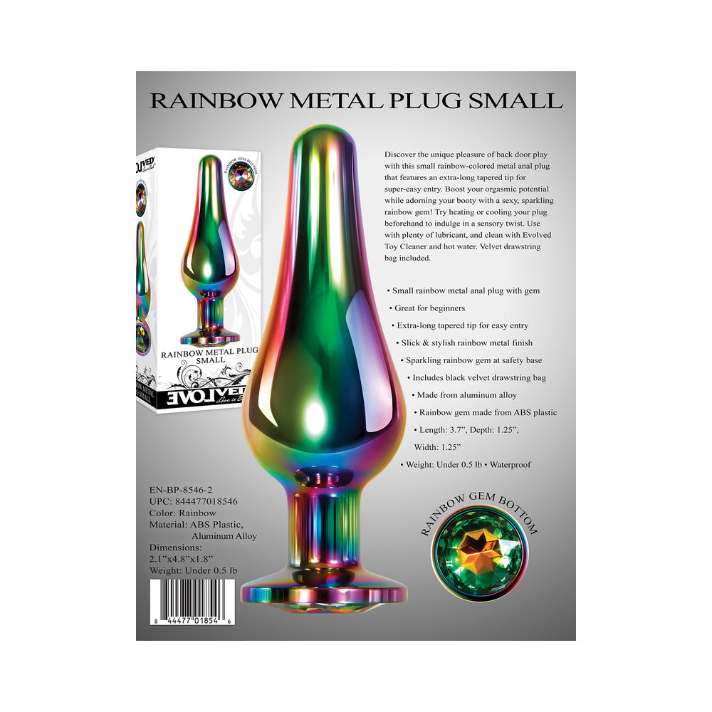 Evolved Rainbow Metal Anal Plug With Rainbow Gemstone Base Small - Fantasies Boutique