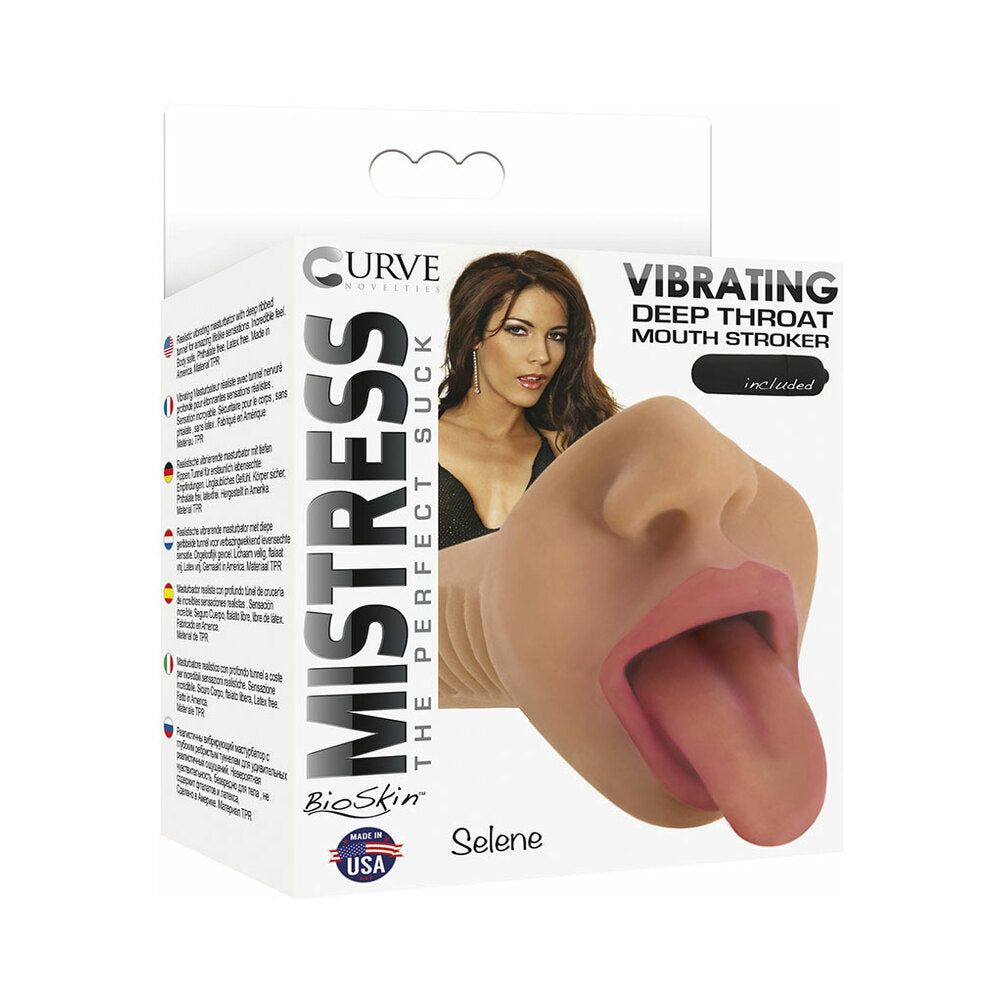 Curve Toys Mistress Perfect Suck Selene Vibrating Deep Throat Mouth Stroker Tan - Fantasies Boutique