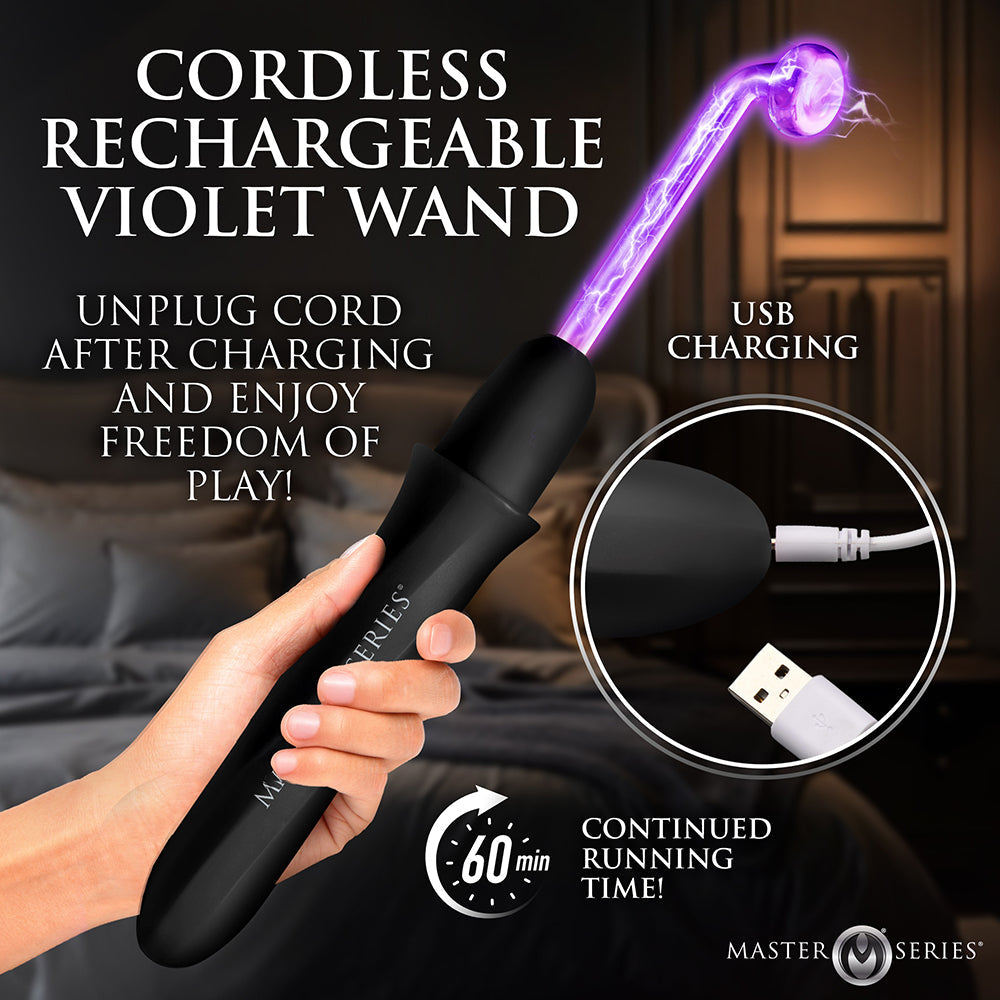 Master Series Elektra wand Rechargeable E-Stim Wand with Attachments Black